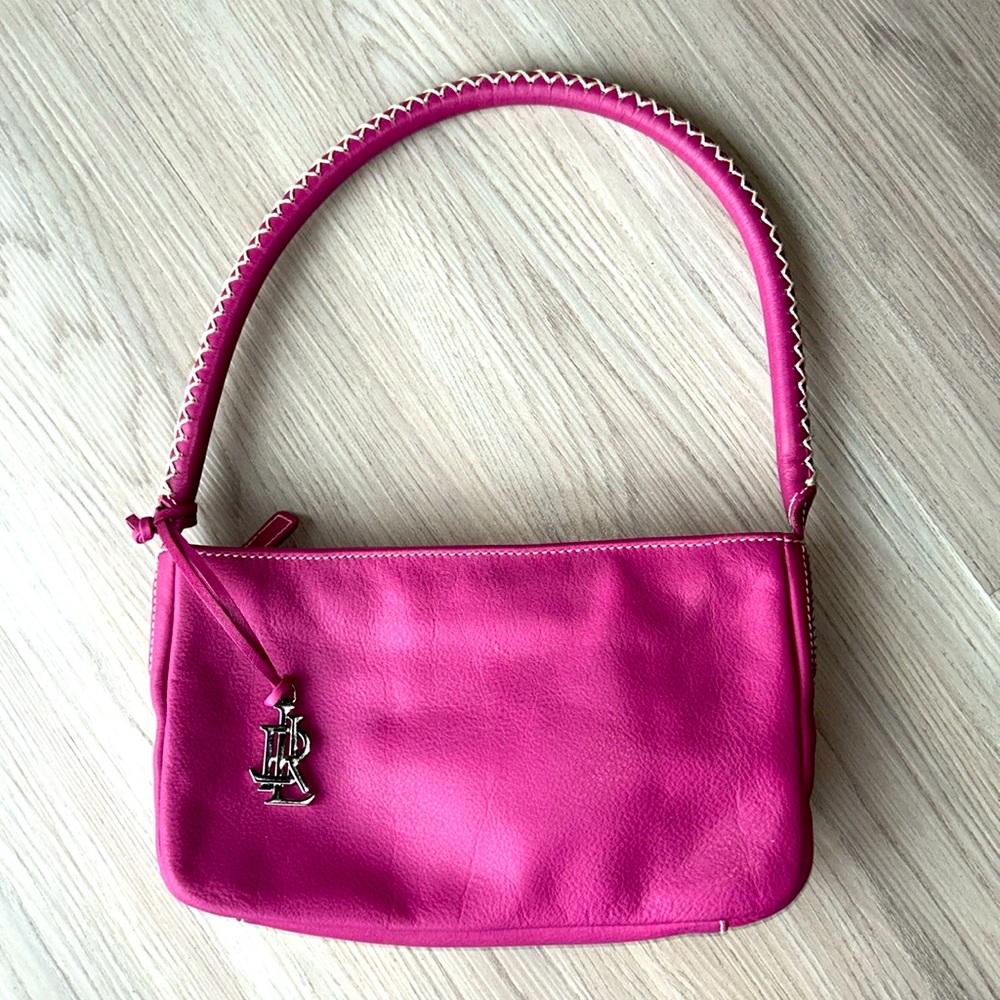 Ralph Lauren Leather Shoulder Bag Small Pink Classic Minimalist Solid Petite